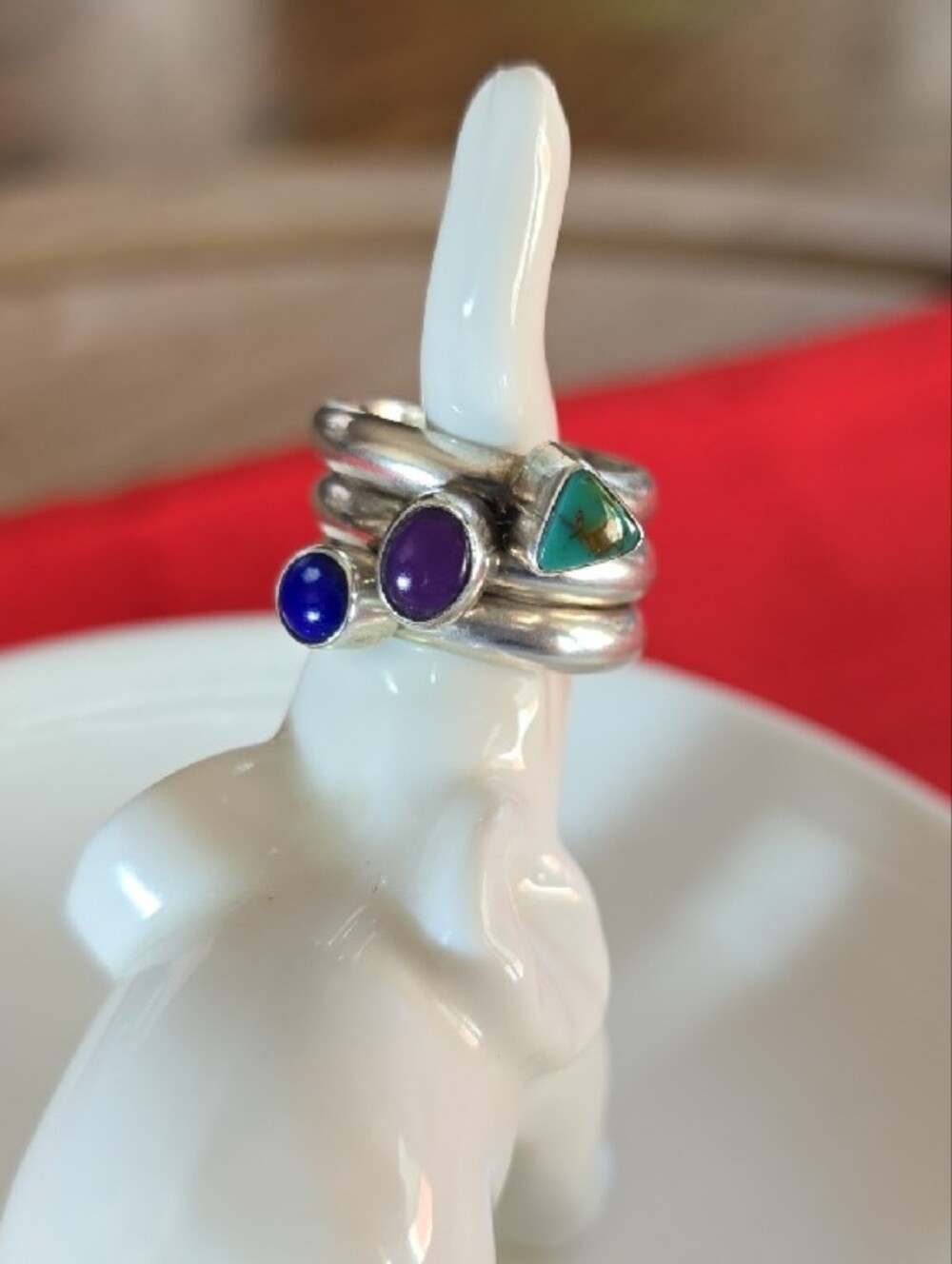 Sterling Silver Turquoise Lapis Sugilite Multi Band Statement Ring Sz 7 - Picture 9 of 11